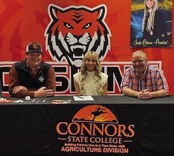 Cushing High School Senior Sadie Robison signed with Connors State College on March 26 to be a member of their Livestock Show Team next year.
