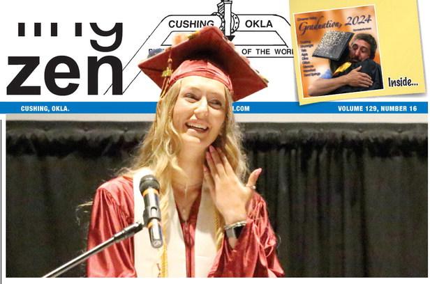 Ripley Graduate Taylor Boyd gives her valedictorian speech with words of wisdom in the form of song quotes at the RHS class of 2024 commencement ceremony held Saturday, May 11. Photo by Allie Prater