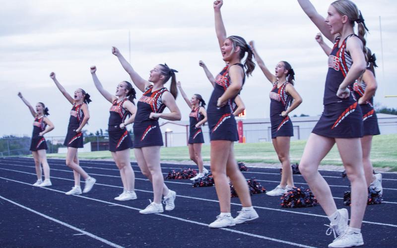 YHS cheer squad hypes up the crowd during Friday nights game against Ringwood. Photos by Jessica Crowe.