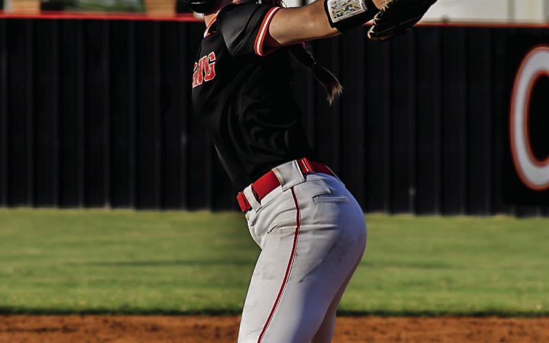 Sophomore Macy Griffith opened the season in the circle for the Lady Tigers in Cushing’s 12-4 win over Davenport.