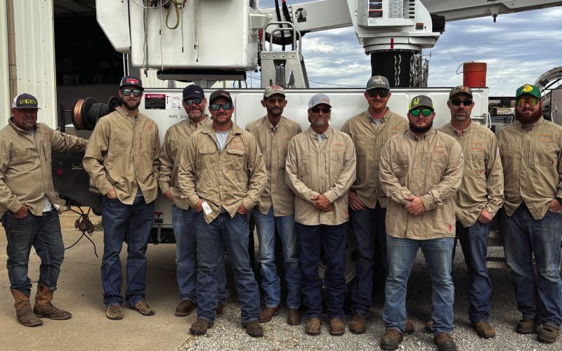 Electric Distribution from left to right: Vilas Robinson, Brandon Harris, Doug Biswell, Josh Moore, Dub Hargrove, Travis Oakes, Sam Ryhmer, Seth Campbell, Dewayne Abbott, and Brendon Campbell.