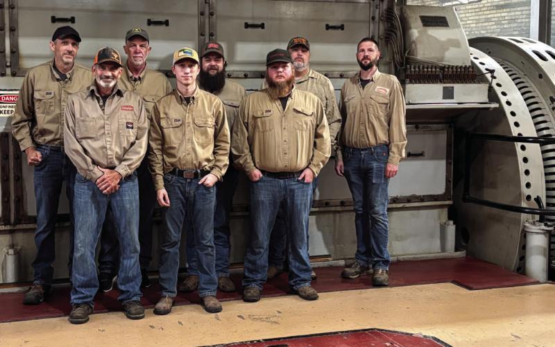 Power Plant from back row left to right: Richard Vier, Travis Robinson, Willie Green, Gerald Reagan, and Dustin Kanady. Front row left to right: Everett McKinney, Peyton Ervin, and David Cooper.