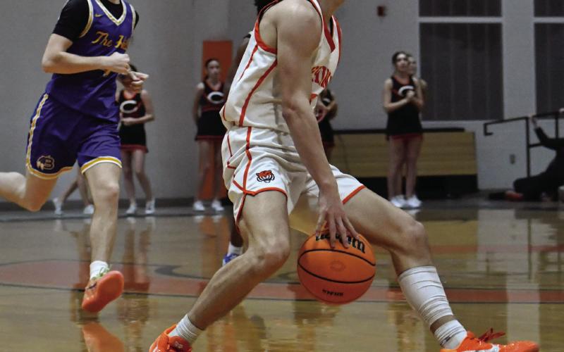 Lane Simpson pulls up with a between the legs dribble. Photos by Sarah Townes