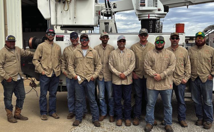 Electric Distribution from left to right: Vilas Robinson, Brandon Harris, Doug Biswell, Josh Moore, Dub Hargrove, Travis Oakes, Sam Ryhmer, Seth Campbell, Dewayne Abbott, and Brendon Campbell.
