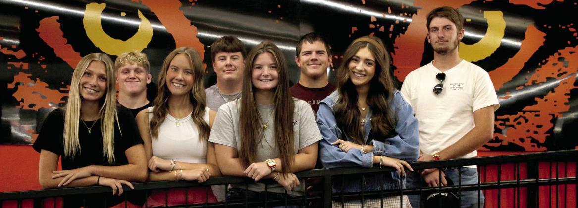 The 2026 Cushing Football Homecoming Court pictured from left, Lily Robbins, Logan Ford, Brinlee Bickell, Max Hoover, Avalee Lidberg, Beau Lane, Tayley Lovin, Hunter Joiner. Not pictured are Justice Elliott and Ellie Andrews. The Homecoming Parade will be Thursday, Oct. 1 at 5:30 downtown. Coronation will be Friday, Oct. 2 at 6:30. Photo by Allie Prater.