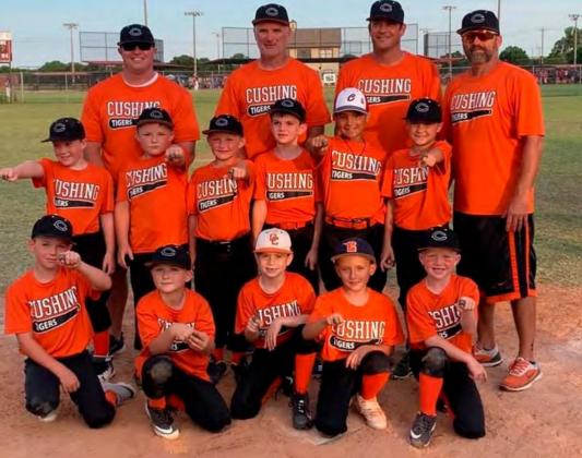 The 7U Tigers show off their championship rings from the Blanchard Tournament this weekend. They are, bottom row from left, Tate Hancock, Tyler Harrison, Eli Dennis, Lyndon Casarez and Wes Nickell. Second row from left Lucas Vieyra, Jackson House, Jacob House, Bo Hightower, Dillon Mann and Ford Turner. Back row from left, coaches Dusty Hancock, Brian Hightower, Matt Turner and Rennie Nickell.