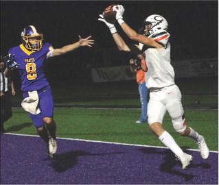 Wide receiver Max Wood makes a catch in the endzone.