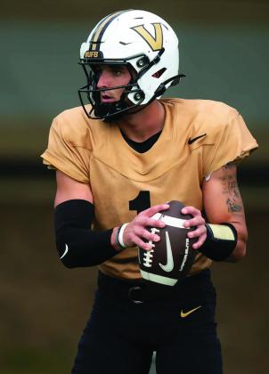 Vanderbilt quarterback Blaze Berlowitz works through reps during practice.