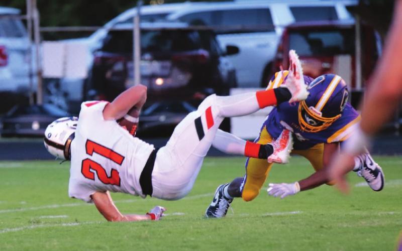 Tiger Camden Crooks comes down with a catch. Crooks had 12 catches for 205 yards and two touchdowns.
