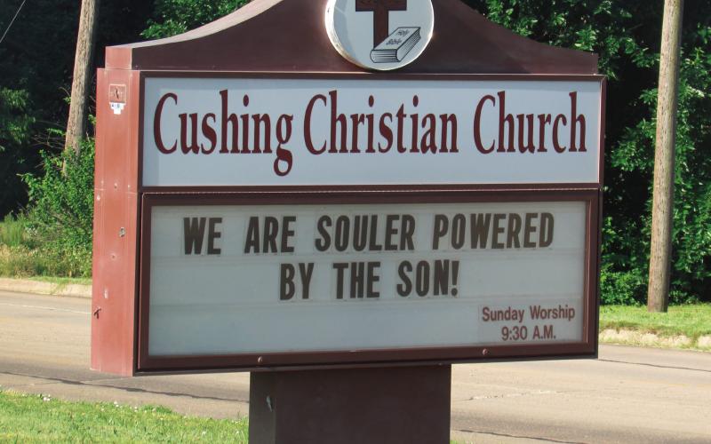 Cushing Christian Church offers an alternative energy source to passersby.