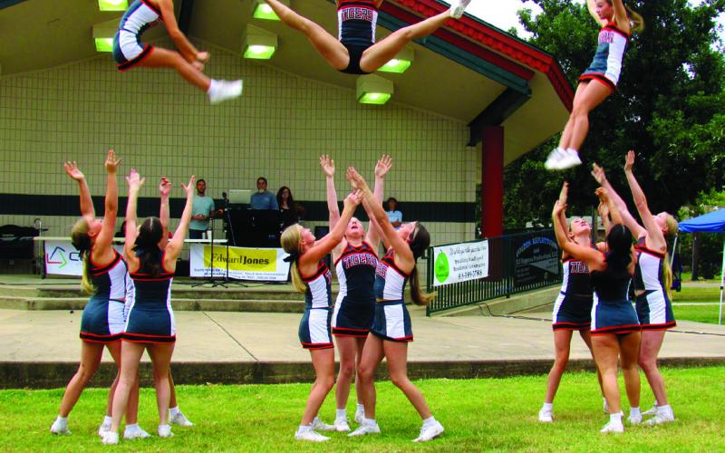 Cushing Varsity Cheer squad preformed spirit lifting cheers, dances, and chants during the celebration held this past Saturday.