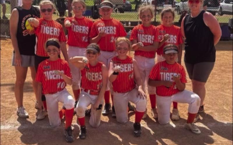 The Cushing Lady Tigers 10U placed runner-up in the 2023 Lincoln Country tournament. The Lady Tigers from left. Coaches: Kiley Warden and Emily Nickell. Back row: Gemma Lane, Aryhanna Tusler, Peyton Lauderdale, Rallie Nickell, Charli Busby. Front row: Hadley Warden, Averi Richardson, Tyler Leverich and Riley Kessler.