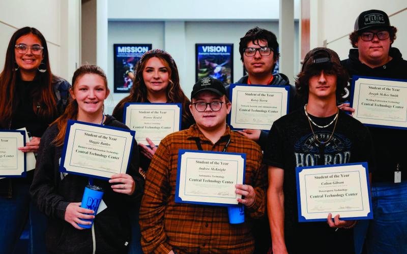 Congratulations Central Tech Students of the Year, Drumright campus afternoon students. (L to R) Cody Bair, Anatomy &amp;amp; Physiology, Cushing; Rianna Beaird, Medical Assisting, Ripley; Korey Sierra, Network Security, Cushing; Joseph McKee Smith, Welding, Ripley; Maggie Battles, Business &amp;amp; Information Technology, Ripley; Andrew McKnight, Automotive Technology, Cushing; Colton Gibson, Powersports Technology, Cushing.