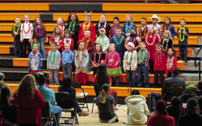 The third grade students at Agra Public School were ready for Christmas and vacation as they sang about all the places you can make your holidays merry and bright during the school’s annual Christmas program last Friday, Dec. 16. Photo by DeAnna Maddox.