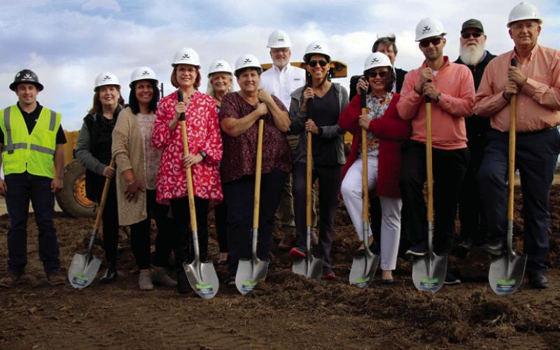 Present at the Cushing Elementary ground breaking ceremony were Martha Cackler, Nancy Dowell, Superintendent Melissa Amon, school board members Barrett Shupe, Brina Tate, Shawn Hubble, and Dena Floyd, Economic Development Director Bruce Johnson, Sally Wright and Chris Hubbard.
