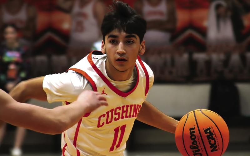 Cushing’s Kanaan Guerrero hit five deuces and a three pointer from the field and went four for six at the free throw line for a total of 17 points against the Mannford Pirates in Cushing’s 31-36 loss. The Tigers are 7-2 and will travel to Kiefer Friday. Photo by J.D. Meisner