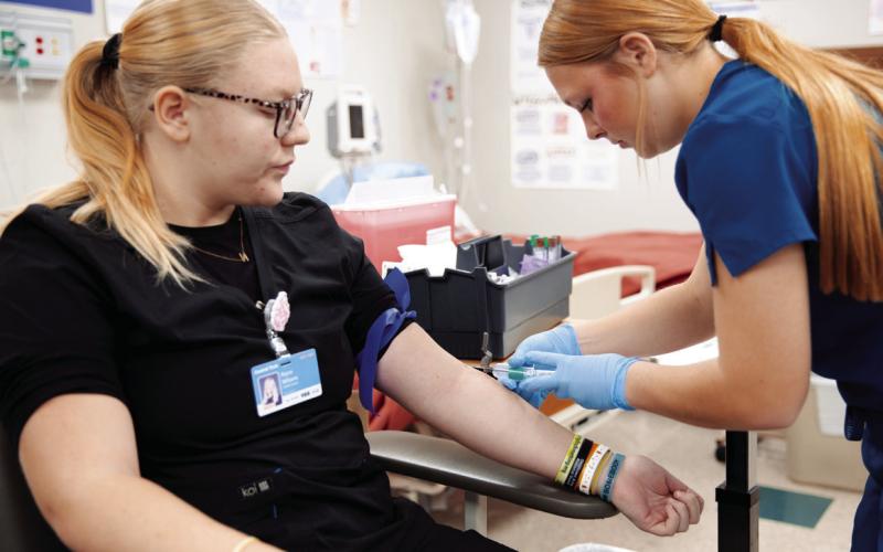 An Advanced Health Careers student at Central Tech practices.