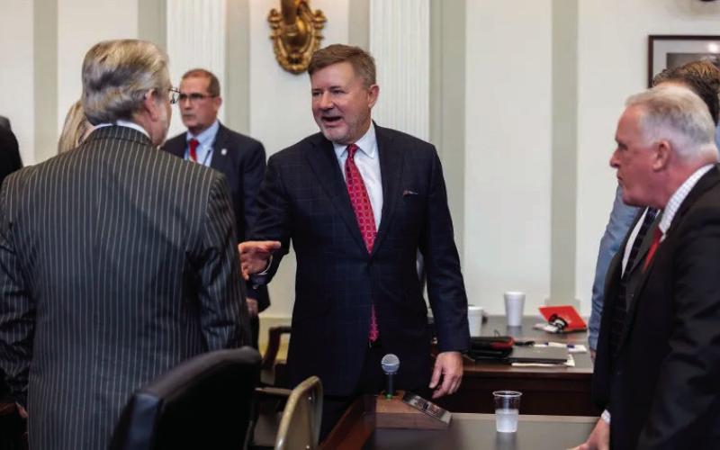 Oklahoma Attorney General Gentner Drummond greets lawmakers before the State of the State speech at the Capitol in Oklahoma City on Monday, Feb. 5, 2024. Photo courtesy Legislative Services Bureau