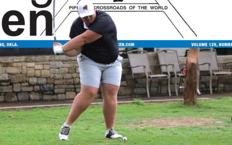 Tiger senior Cayden Sherwood tees off hole one at Buffalo Rock Golf Course for the OSSAA Class 4A Regional Tournament Wednesday, May 1. See story inside. Photo by Allie Prater