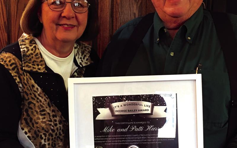 George Bailey awards were given to Cushing Community Theatre patrons during the run of the “It’s a Wonderful Life: Live Radio Play” show. The award was presented to individuals who have shown immense support of the theatre, selflessness, and genuine commitment to the well-being of others. Receiving the awards were James Austin, Marilyn Duff, Patti and Mike Harris and Walter Webb (no photo available).