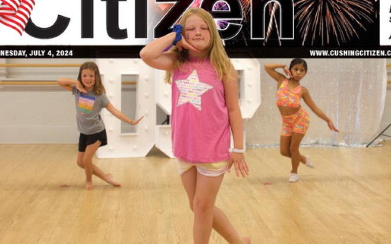 Young Swifties Grey Griffith, Kammi Long and Avah Lopez dance to a Taylor Swift mash-up during the Dance Star Productions Taylor Swift Camp last week. Photo by Raynee Howell.