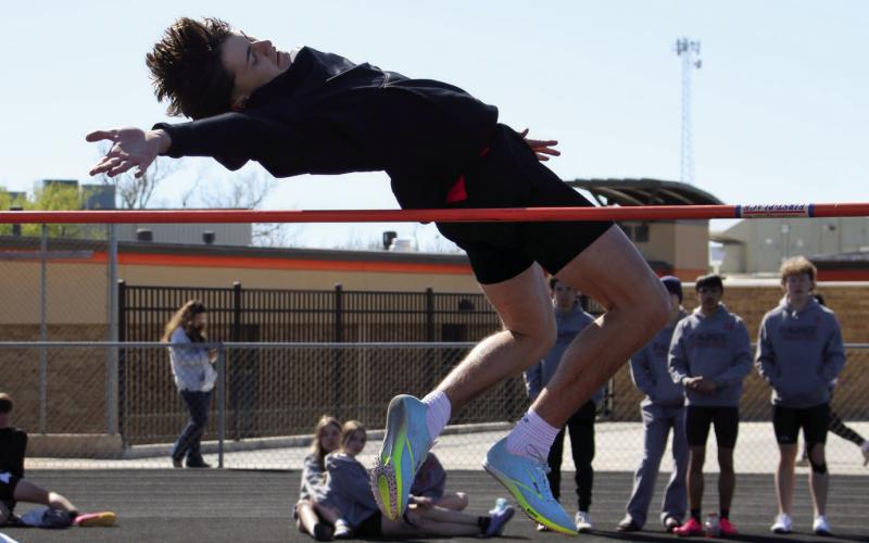 Cushing Tiger Roman Tucker clears the bar for the boys high jump.