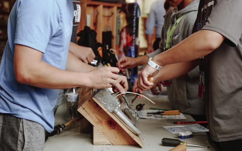Eighth grade students participate in an Electrical Trades demonstration at Central Tech’s annual Career Connections.
