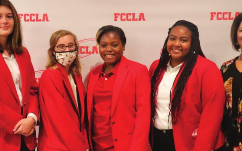 Attending from Cushing High School were Ava Mason, Kaylin Beitz, Sakar Hagler, Aniya Neal-Scott, and their advisor Lisa Favalora.