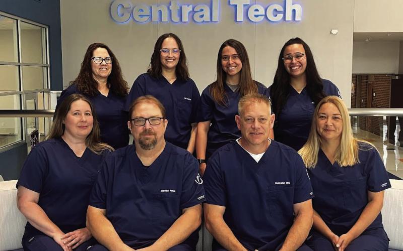 Central Tech held a graduation ceremony for Surgical Technology students on Thursday, June 5. Back Row (L-R): Laura Prince, Cushing; Tori Turner, Yale; Baylee Davis, Perkins; Kaylee Papakee, Bristow. Front Row (L-R): Lori Thompson, Chandler; Matthew Prince, Cushing; Christopher Cline, Stroud; Kristina Vanzant, Cleveland.