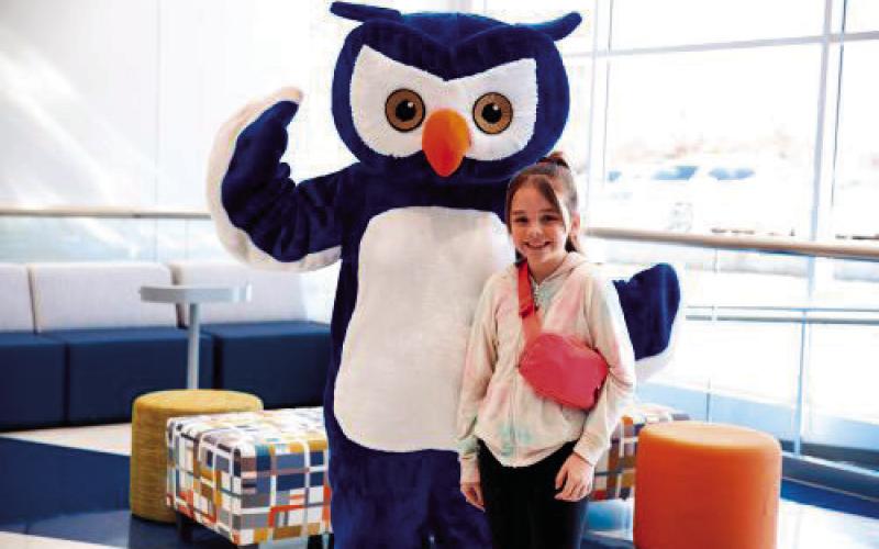 Central Tech’s owl mingles and engags with guests during the recent open house.