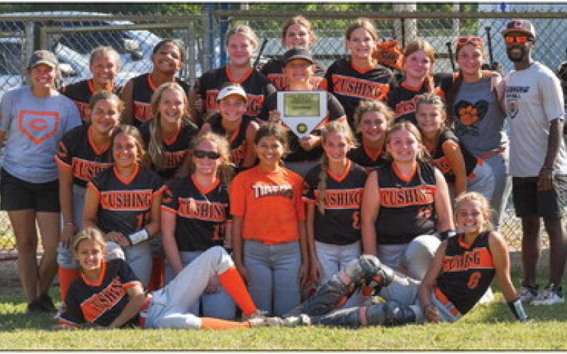 Last week, the Cushing Middle School Lady Tigers traveled to Depew and went undefeated in the Depew Tournament, taking out the Depew Hornets, 4-1, in game one; shutting out powerhouse Davenport, 9-0, in game two; defeating Varnum, 4-3, in the semifinals; and thrashing Kiefer, 19-8 in the championship game.