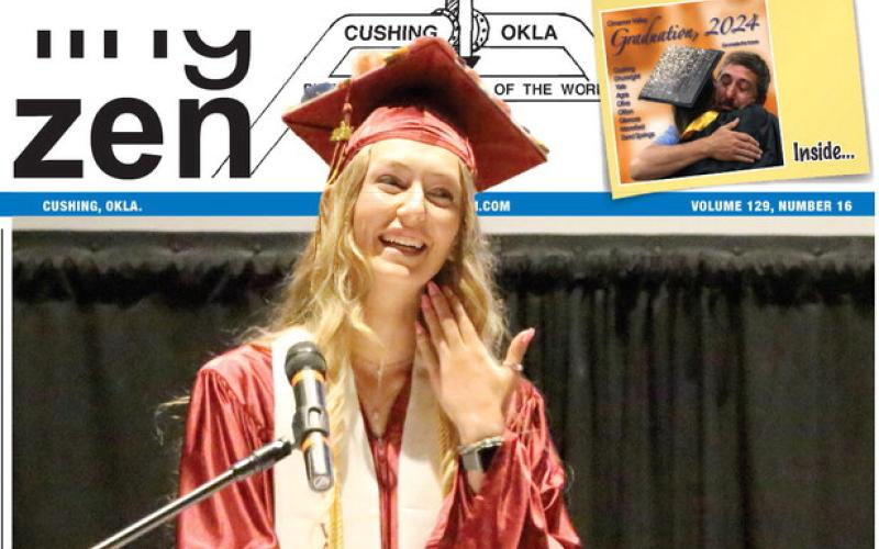 Ripley Graduate Taylor Boyd gives her valedictorian speech with words of wisdom in the form of song quotes at the RHS class of 2024 commencement ceremony held Saturday, May 11. Photo by Allie Prater