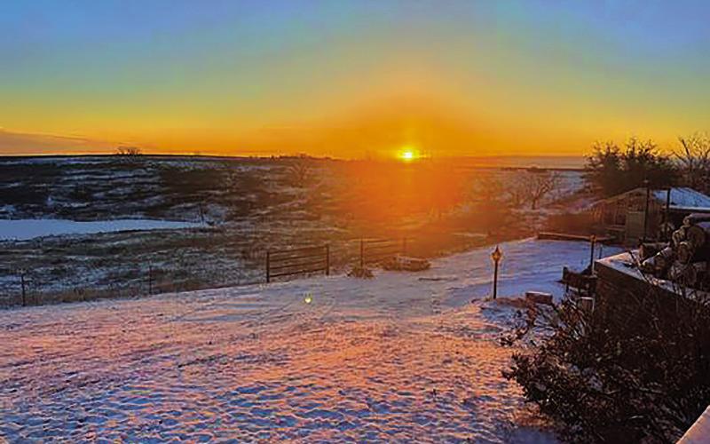 The sun hugs the horizon at Leka Farms. Photo submitted by Jennifer Hixson.