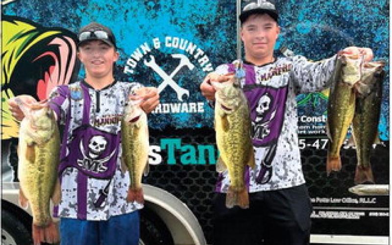 Conner Balthis (left) and Cooper Johnson (right) won the Oklahoma Bass Nation High School Fishing State Championship with a two-day total of 27.83 pounds.