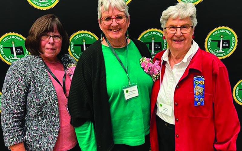 Susan Murray (left), Pat McNally (center), and LaVerne Atkinson (right) being recognized as Payne County Home and Community Education Outstanding Members at the recent district meeting on March 26. Susan is the Outstanding Rookie Member; Pat is the Outstanding Member; and LaVerne is the Heart of OHCE.