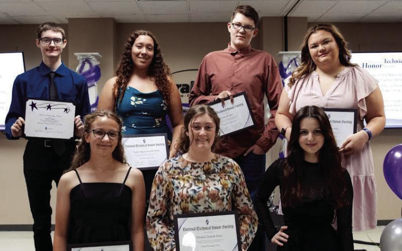 Right: Students at the Central Tech Sapulpa campus being inducted into the National Technical Honors Society. Back Rowfrom left, Noah Pykiet, Network Security and Administration, Glenpool; Victoria Castillo Smith, Cosmetology, Tulsa; Colton Walker, Criminal Justice, Bristow; Isabella Marie Johns, Cosmetology, Bristow; Front Row from left, Aubrianna Bardgett, Criminal Justice, Olive; Miranda Danielle Dorse, Pharmacy Technician, EPIC.