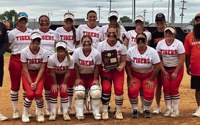 The Cushing Lady Tigers are your district champs after hammering Sperry 8-0, then sweeping Skiatook, 4-0, 14-12 last Monday. The ladies are ranked 10th in Class 5A and are in Pryor at the district tournament today, Wednesday, April 29. They will play No. 7 Bethel at 1:15.