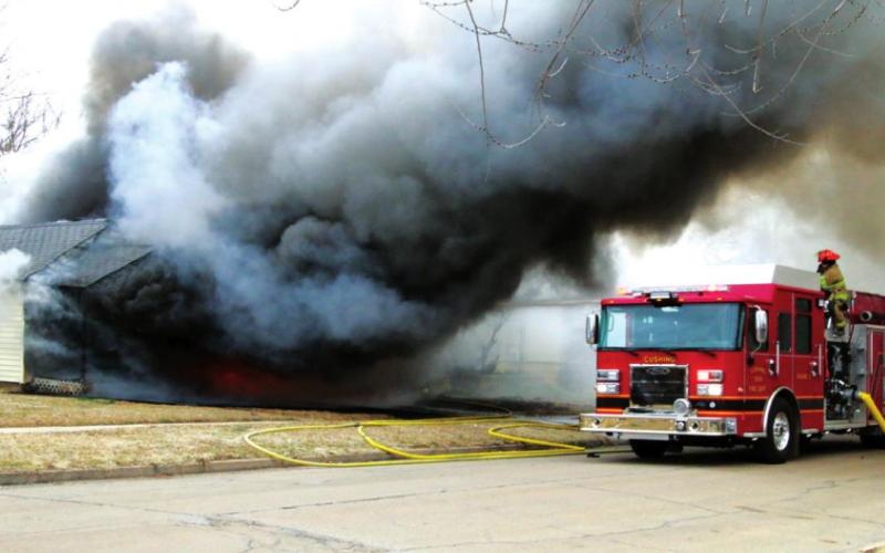 A fire destroys three homes on February 4 on the 1000 block of E Oak St. in Cushing