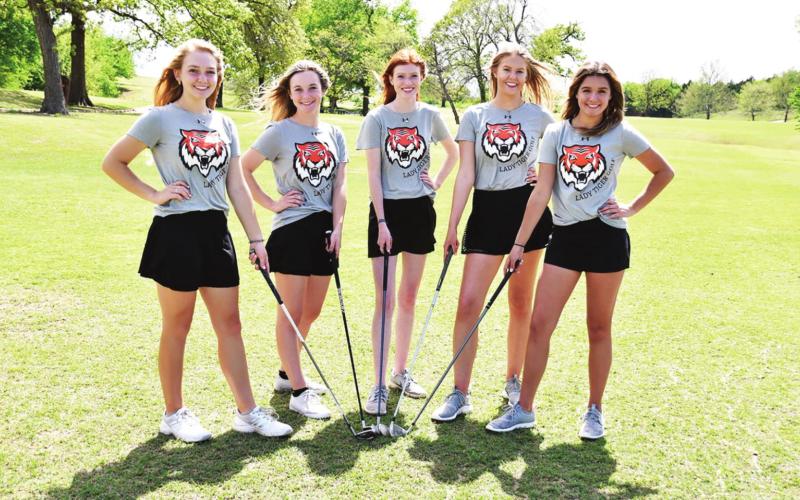 The Cushing Lady Tigers Varsity golf team qualified for the state tournament by capturing the regional runner up spot in Kingfisher. They are Kaybre Wright, Georgia Griffeth, Morgan Crow, Macy Theimer and Ryan Gaskins.