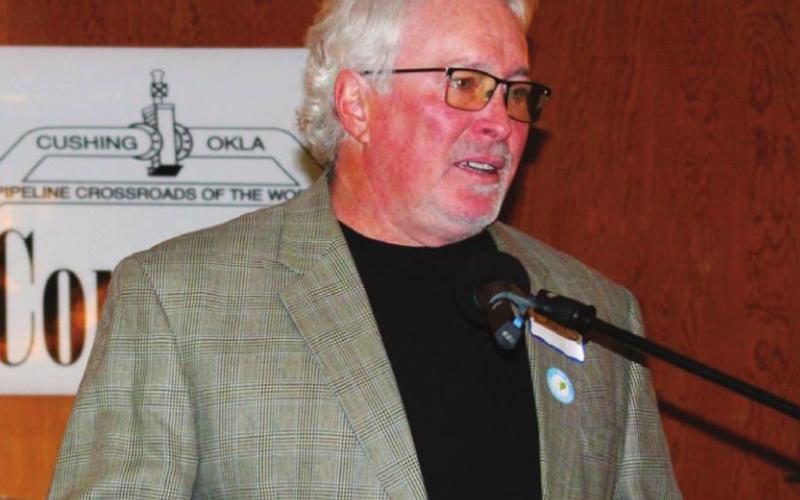 David Reid accepts the Lifetime Achievement Award during the Cushing Chamber of Commerce banquet.