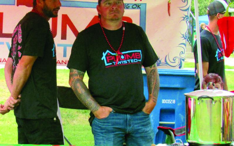 Cushing Lion’s Club hosted a Chili Cook-Off in conjunction with Festival in the Park. People’s Choice Award was received by Plumb Twisted, 1st place winner was Falco Alarm Company, 2nd was Circle S Meat, and 3rd was Walgreens - Cushing. Photos by DeAnna Maddox