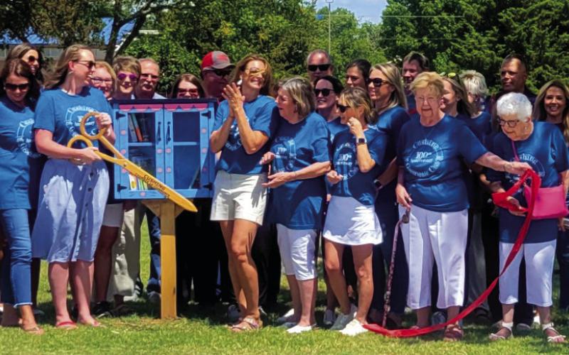 Members of the Cushing Geographic Club cut the ribbon Monday, Aug. 15, officially opening the club’s free library box on the south end of Memorial Park in Cushing. Readers are encouraged to leave a book or take a book. The club’s main fundraiser, the Do or Dye Color Run takes place this Saturday, 8 a.m. at the Memorial Park Amphitheater.