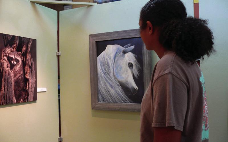 Kayla Swindell looks at the art show