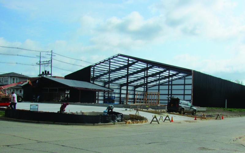 Foundational construction on the pickleball courts facility has been moving quickly with steel work and outer walls going up over the past month. Photo by DeAnna Maddox