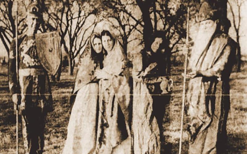 Some of the actors from “The Third Day” sunrise Easter pageant in 1937 were (from left) W.V. Russell as a Roman soldier, Mrs. J.E. Lewallen as Mary Magdalene, Mrs. Russell Acklin as Mary the Mother of Jesus, Mrs. Leo Crook as Salome and W.H. Clasby as a Pilgrim. Fifteen residents were cast in the play which started at 5:30 a.m. Easter morning in what was then known as City Park. (Photo from Cushing Daily Citizen March 26, 1937 edition furnished by Cordell Studio)