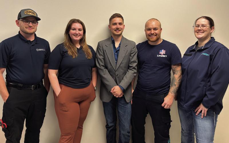 Congratulations to Central Tech's Paramedic graduates. (L to R) Johnny McDonald, Mounds; Stephanie Braden, Stillwater; Karson Brown, Agra; Austin Phillips, Cushing; Michelle Wilson, Drumright.