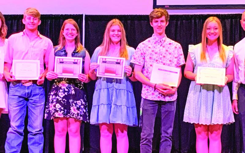 The Ripley Former Students and Teachers Organization recently awarded $1200 scholarships to six 2022 Ripley High School seniors. Recipients are from left: Marlee Lowe - Chuck McKnight Memorial Award; Karsten Spiva - Bruce Blakley Memorial Award; Ashlynn Huston - RFST Award; Harli Cundiff - RFST Award; Jesse Morris - Bob Mitchell Memorial Award; and Kailee Harting - Margaret Williamson Memorial Award. Presenting the awards was RFST President Bobby Simma.
