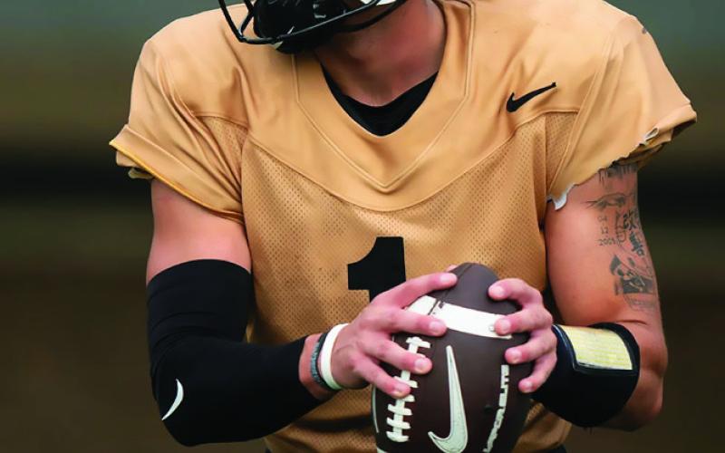 Vanderbilt quarterback Blaze Berlowitz works through reps during practice.
