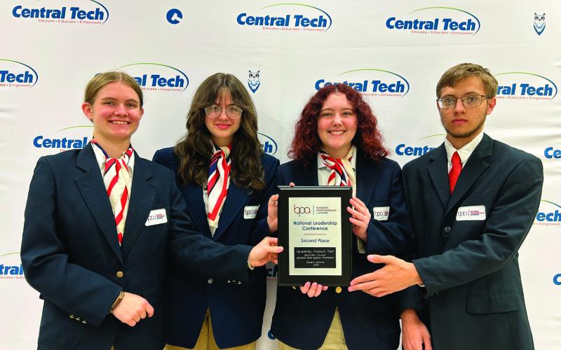 Pictured from left Cleveland High School's Katy Knapp, Mannford High School's Aliviah Jolly, Cushing High School's Dezirae White, and K12's Andrew Wyre earned second place in Parliamentary Procedure Team at the Business Professionals of America National Conference.