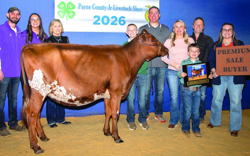 Kase Rasmussen of Cimarron Valley 4-H poses with his Ayrshire dairy heifer. Rasmussen’s entry was named Supreme Champion Dairy Heifer. Photo by Meagan Stephens.